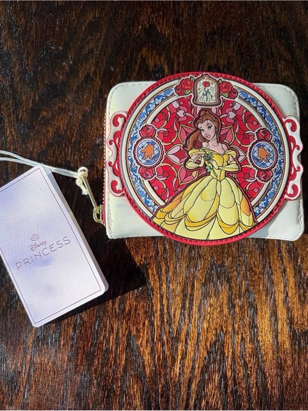 Loungefly Belle Yellow & Red Stained Glass Zip Card Holder